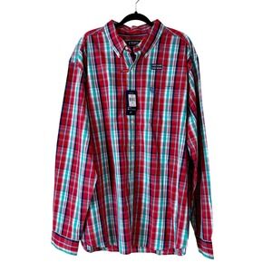 NWT Red Teal Plaid Long‎ Sleeve Button Down Shirt Chaps 3XB Stretch Easy Care